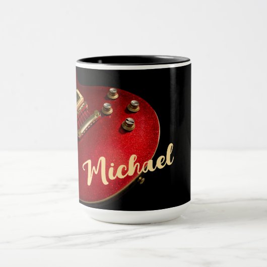 Electric Guitar Player Rock Music Name Red Black Tasse (Zentrum)