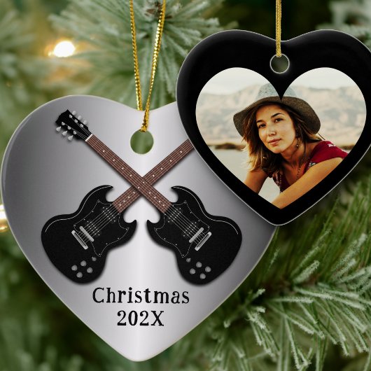 Electric Guitars Christmas Photo Heart Keramik Ornament