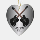 Electric Guitars Christmas Photo Heart Keramik Ornament (Links)