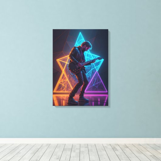Electric Harmony Guitarist Abstract Neon Leinwanddruck (Insitu (Holzboden))