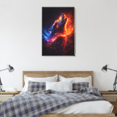 Electric Howl – Fire & Ice Wolf Canvas Print Leinwanddruck (Insitu (Schlafzimmer))