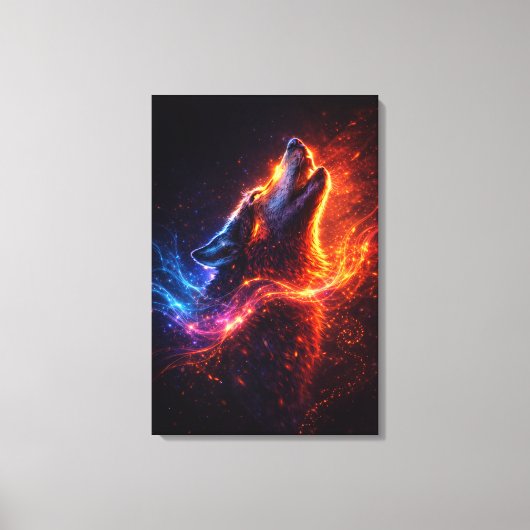 Electric Howl – Fire & Ice Wolf Canvas Print Leinwanddruck (Vorderseite)