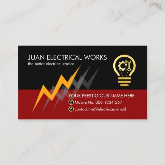 Electric Lightning Powers Electrician Service Visitenkarte (Vorderseite)