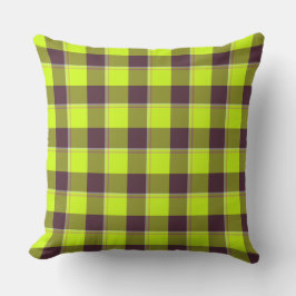 Electric Lime and Livid Brown Plaid Kissen