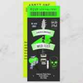 Electric Lime Rock ’n’ Roll Wedding Ticket Einladung (Vorne/Hinten)