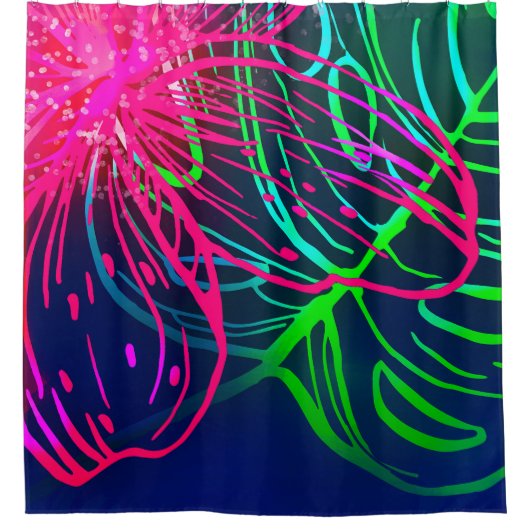 Electric Luau Tropical Night Neon Aloha Duschvorhang (Vorderseite)
