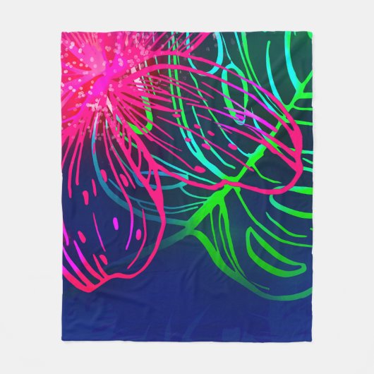 Electric Luau Tropical Night Neon Aloha Fleecedecke (Vorderseite)