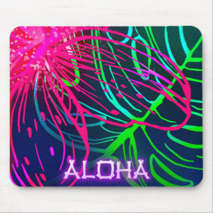 Electric Luau Tropical Night Neon Aloha Paradise Mousepad
