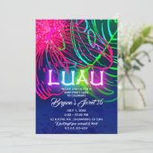 Electric Luau Tropical Night Neon Aloha Party Einladung (Stehend Vorderseite)