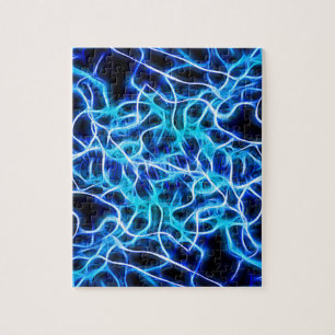 Electric Neon Aqua Blue Aquamarin Lightning Puzzle