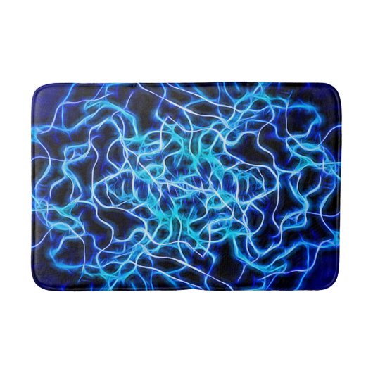 Electric Neon Blue Tesla Coil Lightning Badematte (Vorderseite)