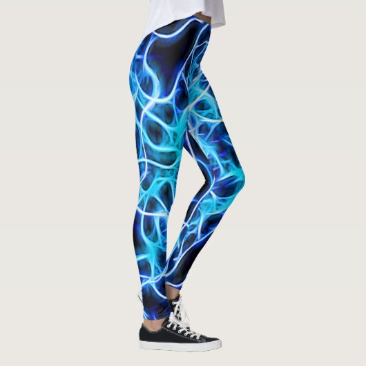 Electric Neon Blue Tesla Coil Lightning Leggings (Rechts)