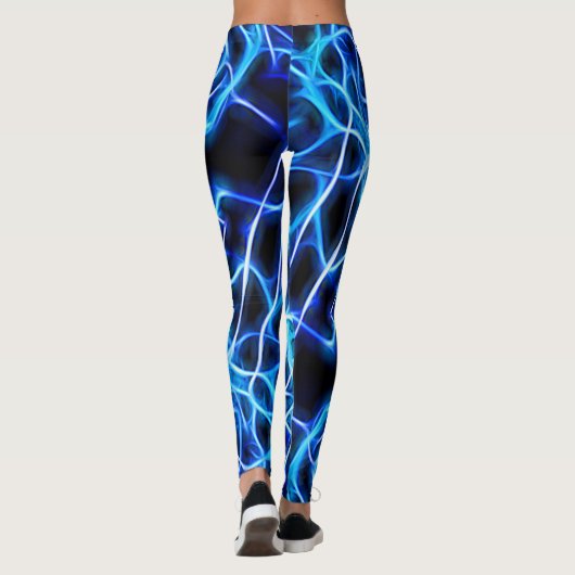 Electric Neon Blue Tesla Coil Lightning Leggings (Rückseite)