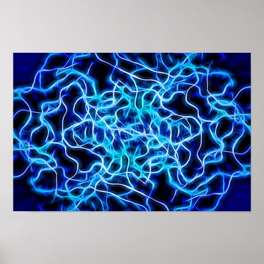 Electric Neon Blue Tesla Coil Lightning Poster (Vorne)