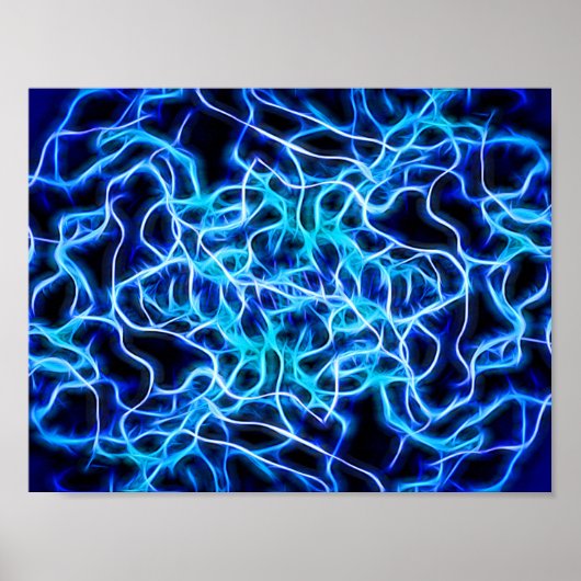 Electric Neon Blue Tesla Coil Lightning Poster (Vorne)