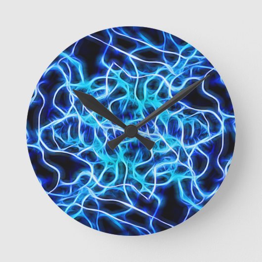 Electric Neon Blue Tesla Coil Lightning Runde Wanduhr (Vorderseite)