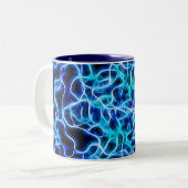 Electric Neon Blue Tesla Coil Lightning Zweifarbige Tasse (Vorderseite Links)