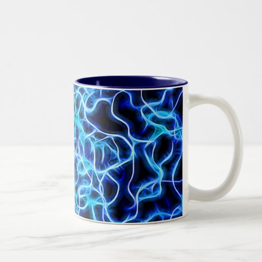 Electric Neon Blue Tesla Coil Lightning Zweifarbige Tasse (Rechts)