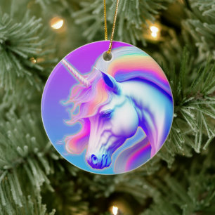 Electric Neon Unicorn add Magical Name Keramik Ornament