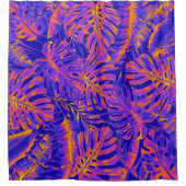 Electric Orange Blue Tropical Palm Blätter Island Duschvorhang (Vorderseite)