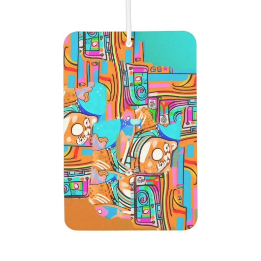 Electric Orange & Cyan Dreams — Abstraktes Design Autolufterfrischer (Vorderseite)