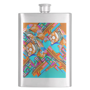 Electric Orange & Cyan Dreams — Abstraktes Design Flachmann