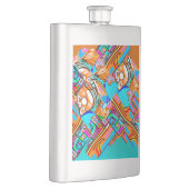 Electric Orange & Cyan Dreams — Abstraktes Design Flachmann (Rechts)