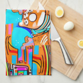 Electric Orange & Cyan Dreams — Abstraktes Design Geschirrtuch (Viertel Falte)