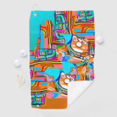 Electric Orange & Cyan Dreams — Abstraktes Design Golfhandtuch (Insitu)