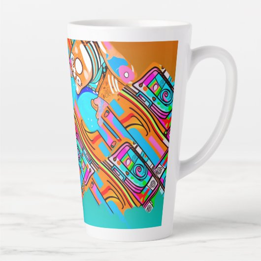 Electric Orange & Cyan Dreams — Abstraktes Design Milchtasse (Rechts)