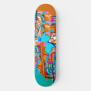 Electric Orange & Cyan Dreams — Abstraktes Design Skateboard
