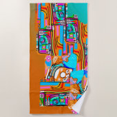 Electric Orange & Cyan Dreams — Abstraktes Design Strandtuch (Vorderseite)