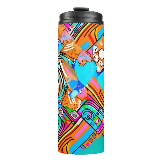 Electric Orange & Cyan Dreams — Abstraktes Design Thermosbecher (Vorderseite)