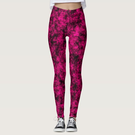 Electric Pink & Black Abstract Marble Leggings (Vorderseite)