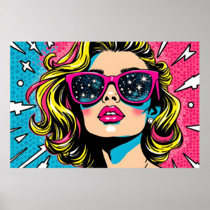 Electric Pink & Blue Pop Art - Retro 80er Poster