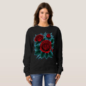 Electric Roses | Rote Rose und Blitz-Grafik Sweatshirt (Vorne ganz)
