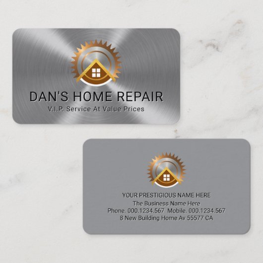 Electric Saw Rooftop On Silver Metallic Layer Visitenkarte (Vorne/Hinten)