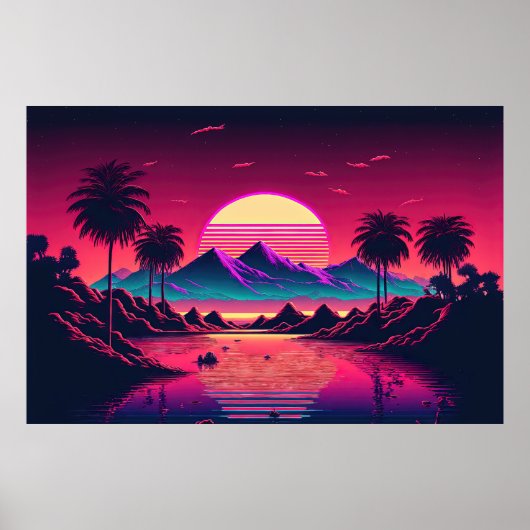 Electric Sunset Symphony: Eine Synthwave für Natur Poster (Vorne)