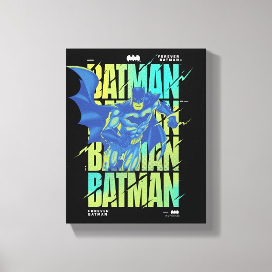 Electric Up Batman läuft durch Typografie Leinwanddruck (Vorderseite)