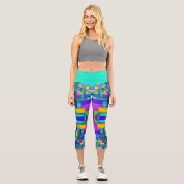 Electric Vibes Dreams Stylish Vintage Abstract Art Capri Leggings