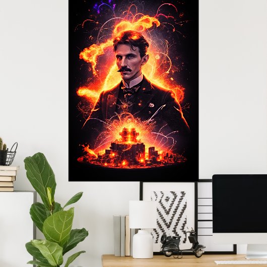 Electric Visionary: Nikola Teslas Blitz Poster (Heimbüro)