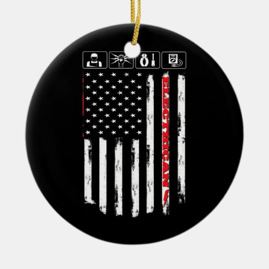 Electrical American Flag Patriotic Technician Keramik Ornament (Vorne)