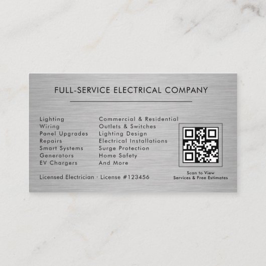 Electrical Company QR Code Professional Visitenkarte (Rückseite)
