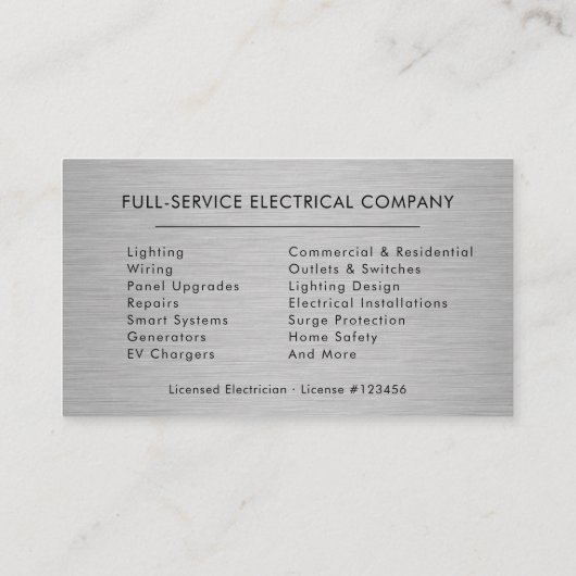 Electrical Contractor Silver Metallic Visitenkarte (Rückseite)
