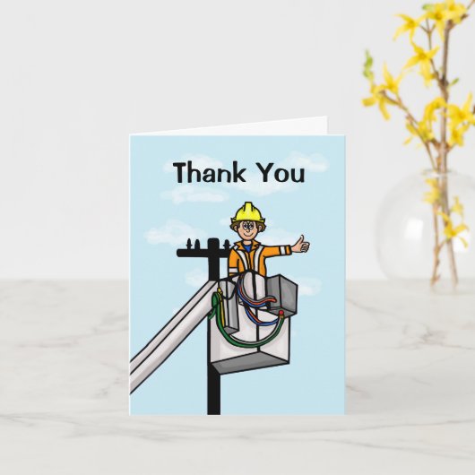 Electrical Lineman on Pole Danke Karte (Gelbe Blume)