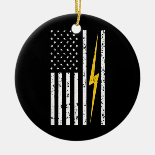 Electrical Patriotic American USA Flag Lineman Keramik Ornament (Vorne)