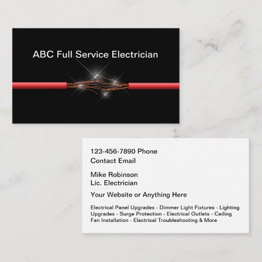 Electrical Services Electrician Business Cards Visitenkarte (Vorne/Hinten)