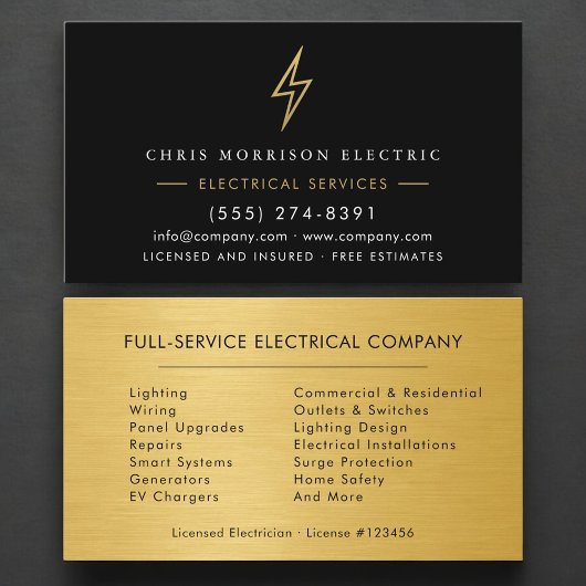 Electrical Services Electrician Gold Metallic Visitenkarte