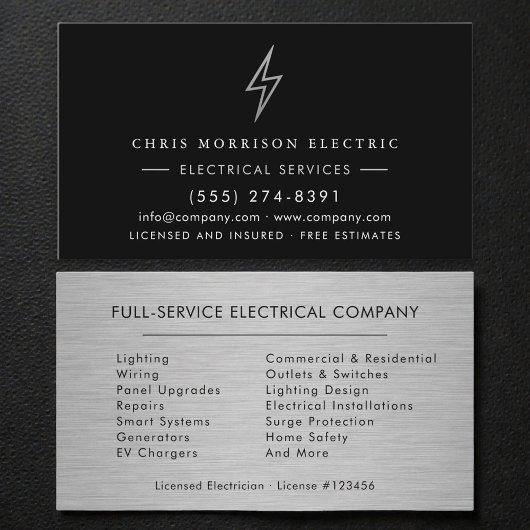 Electrical Services Electrician Silver Metallic Visitenkarte