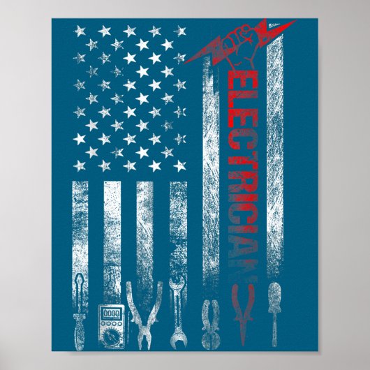 Electrician American Flag Funny Electricians Tools Poster (Vorne)